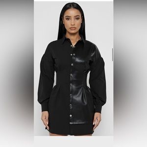 Maniere de Voir HALF VEGAN LEATHER SHIRT DRESS - BLACK. NWT. Size US12/UK16.